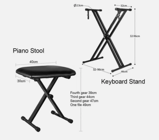 Adjustable Music Keyboard Stand Portable Piano Stool X-Shaped Bench Seat Set