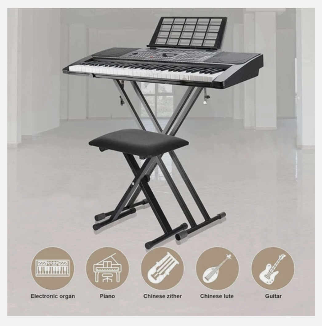 Adjustable Music Keyboard Stand Portable Piano Stool X-Shaped Bench Seat Set