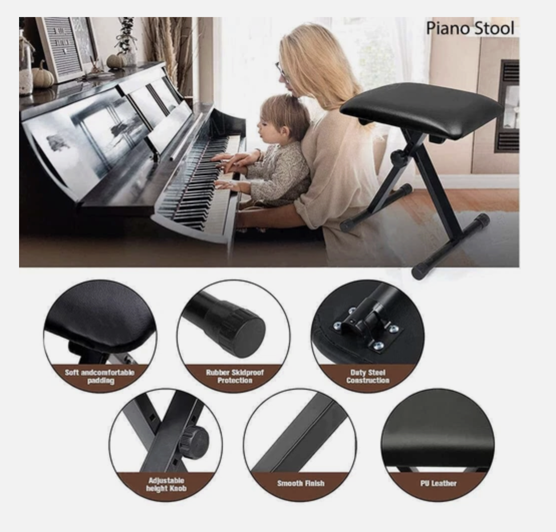 Adjustable Music Keyboard Stand Portable Piano Stool X-Shaped Bench Seat Set