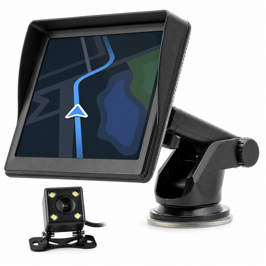Portable 7-inch car display with suction mount and rear-view camera