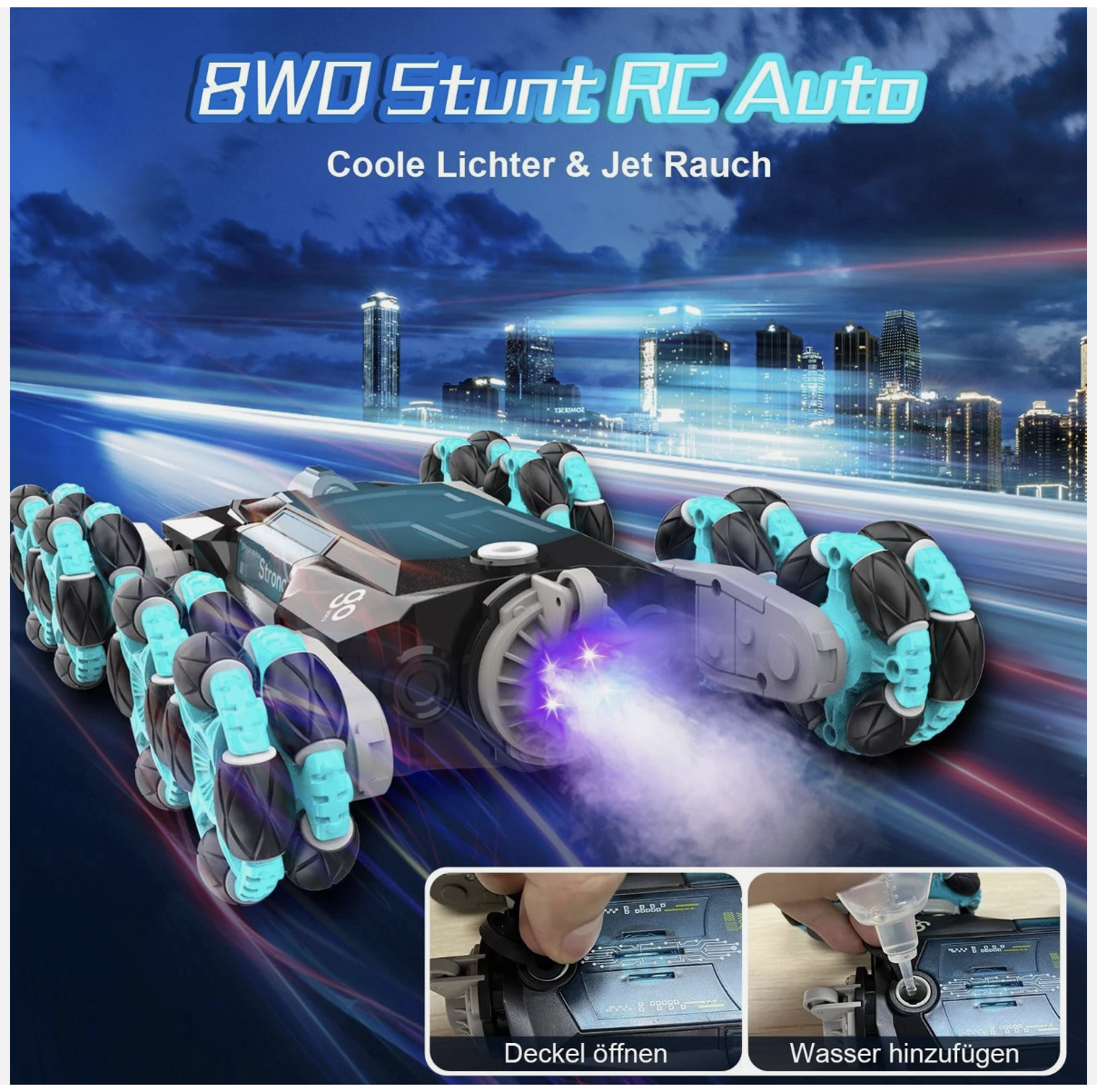 Remote Control Car 8WD RC Stunt Car 2.4Ghz Interference-Free with LED & Music