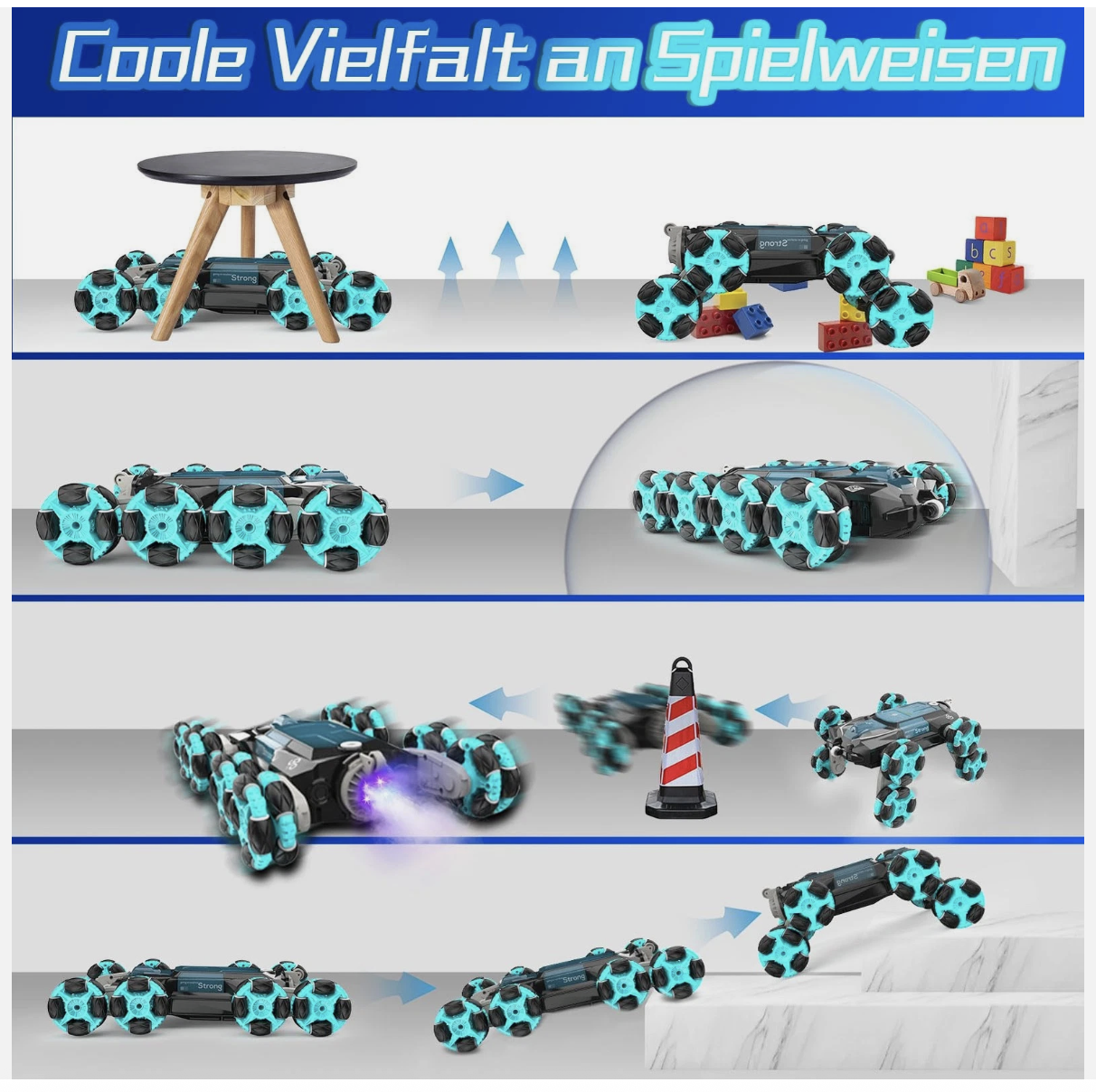 Remote Control Car 8WD RC Stunt Car 2.4Ghz Interference-Free with LED & Music