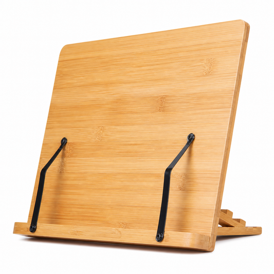 Adjustable bamboo reading and tablet stand
