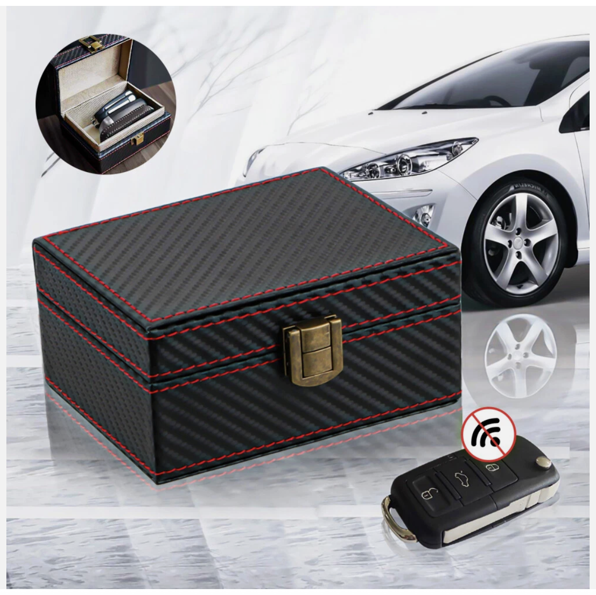 Signal Blocker Box + 2x Bag Car Key Fob RFID Security Anti Theft Faraday Keyless