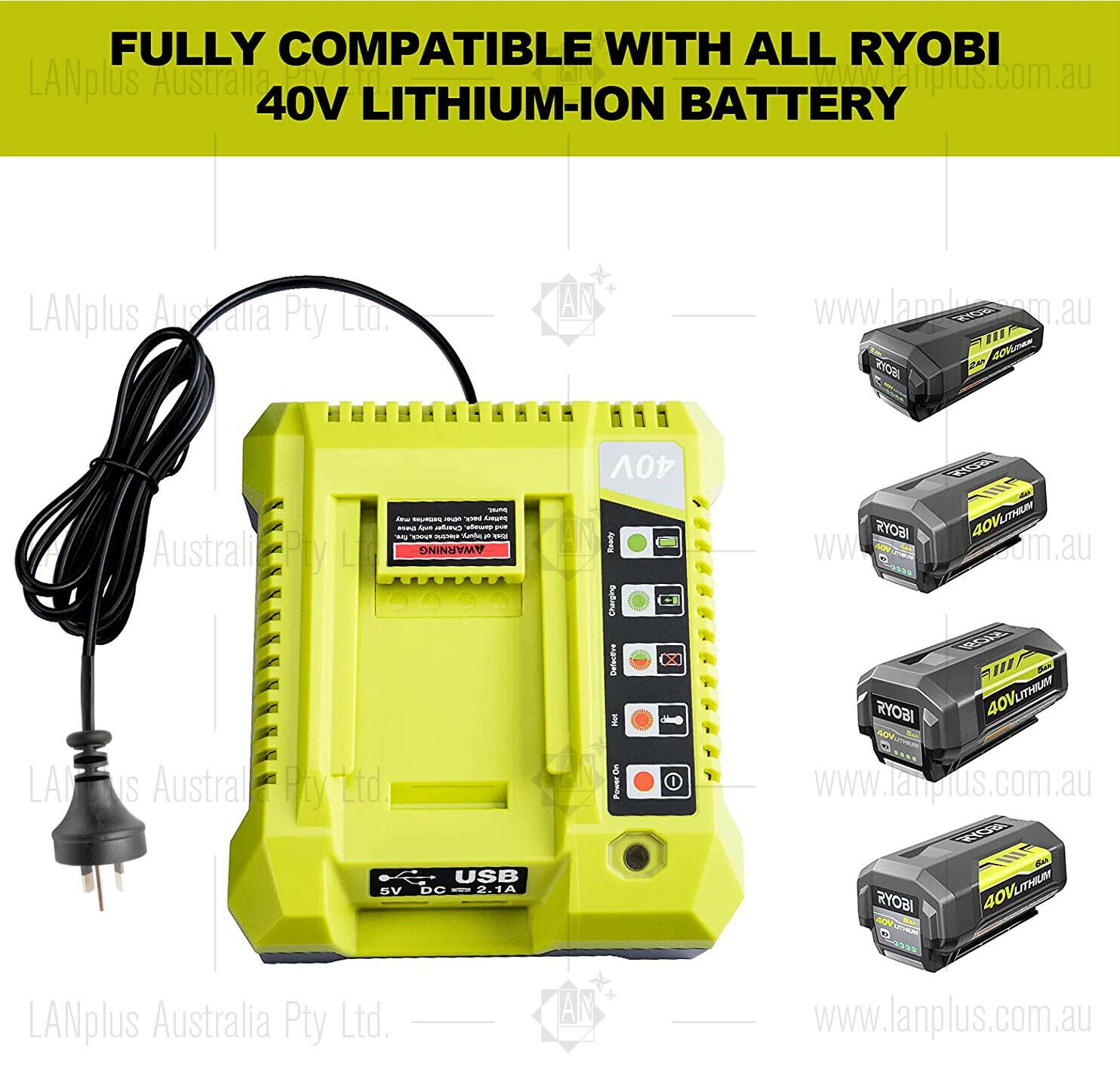 36V 40V Li-ion Battery Charger For Ryobi RY4050A BPL3626 RLT3600C