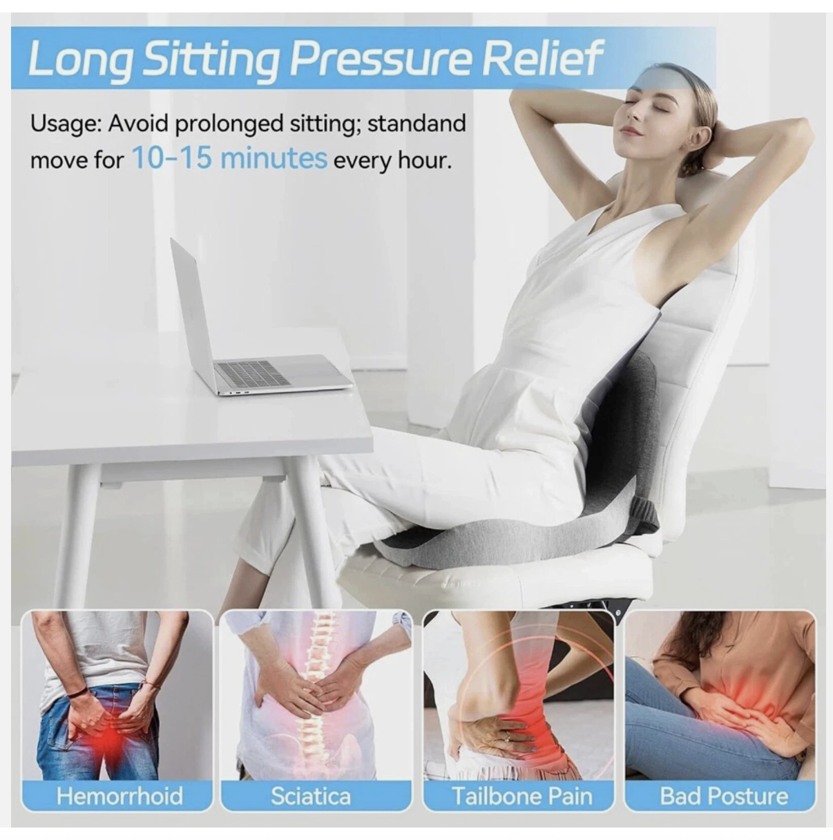Memory Foam Seat Cushion Lumbar Support Ergonomic Back Support Office Car
