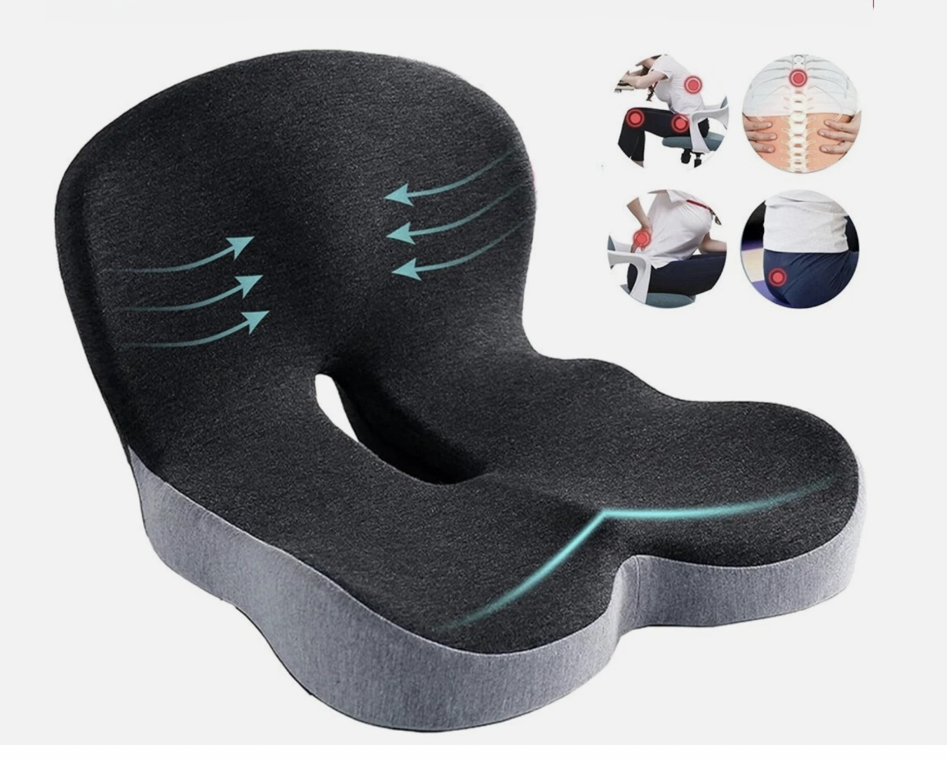 Memory Foam Seat Cushion Lumbar Support Ergonomic Back Support Office Car