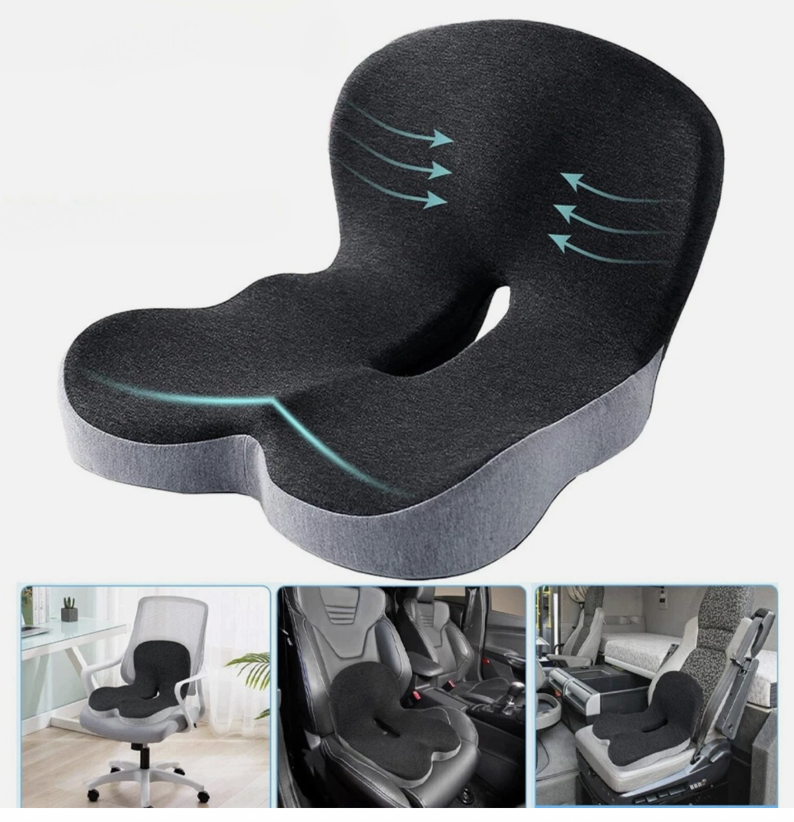 Memory Foam Seat Cushion Lumbar Support Ergonomic Back Support Office Car