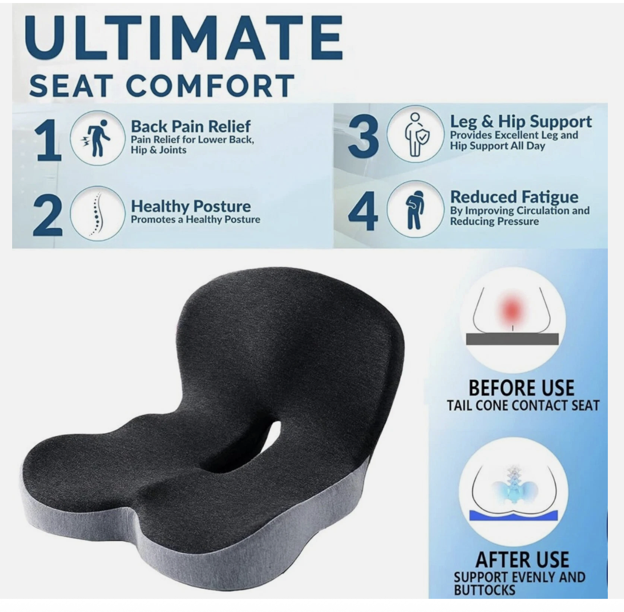 Memory Foam Seat Cushion Lumbar Support Ergonomic Back Support Office Car