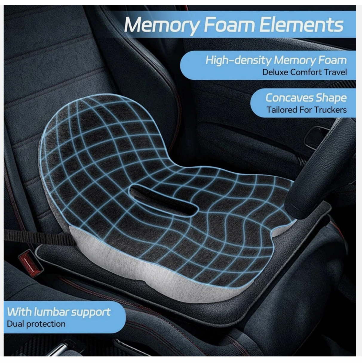Memory Foam Seat Cushion Lumbar Support Ergonomic Back Support Office Car