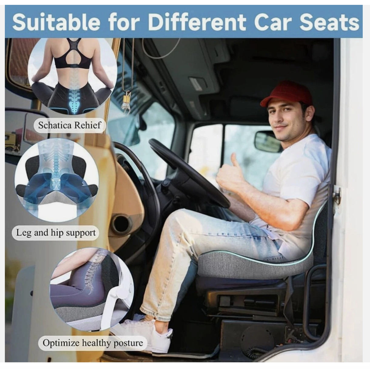 Memory Foam Seat Cushion Lumbar Support Ergonomic Back Support Office Car