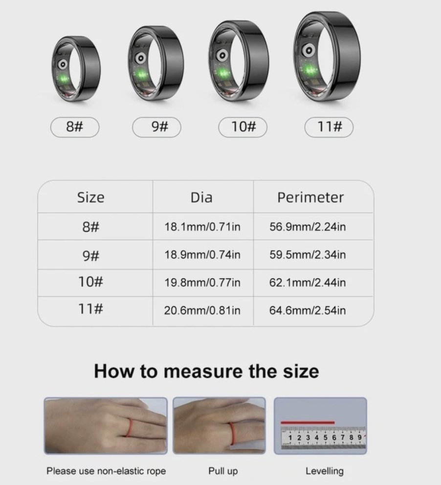 Silver Smart Ring Health Waterproof Finger Ring Monitor Heart Rate Fitness Tracker