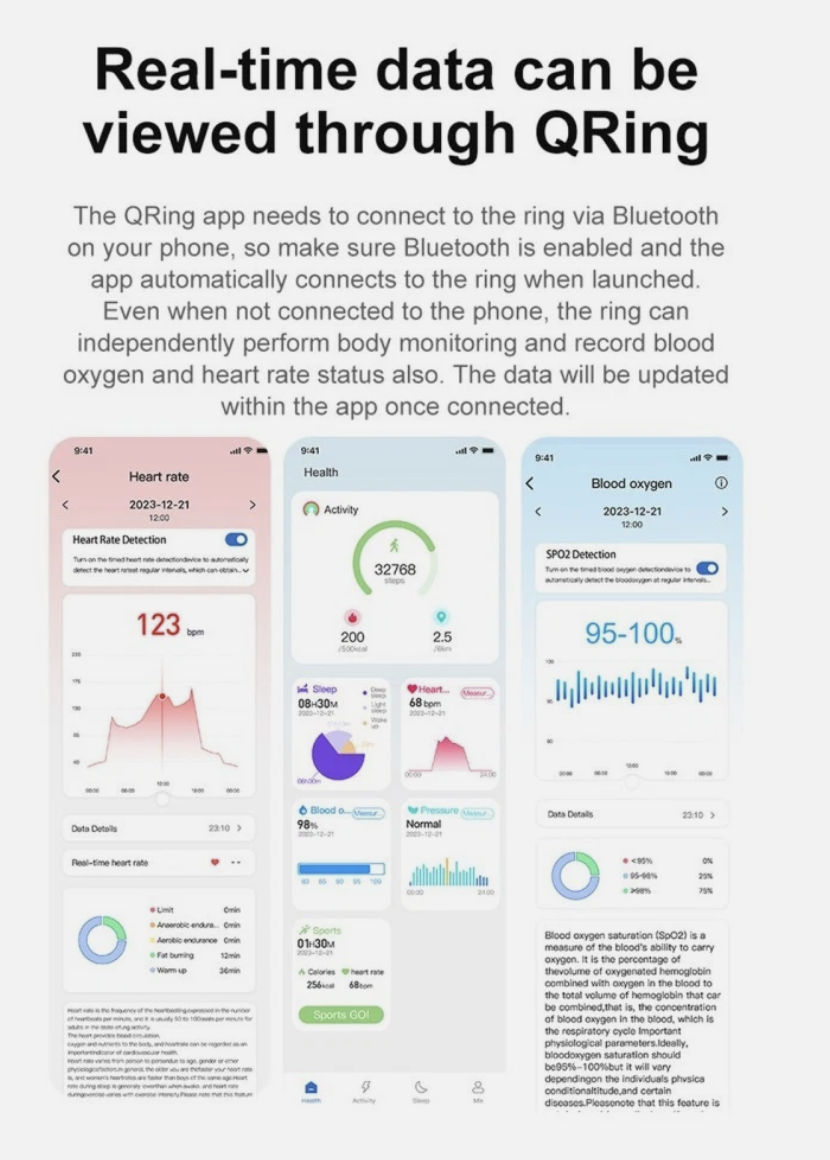 Silver Smart Ring Health Waterproof Finger Ring Monitor Heart Rate Fitness Tracker