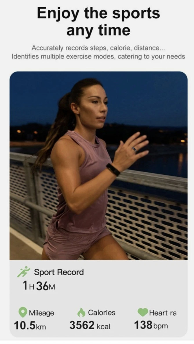 Silver Smart Ring Health Waterproof Finger Ring Monitor Heart Rate Fitness Tracker