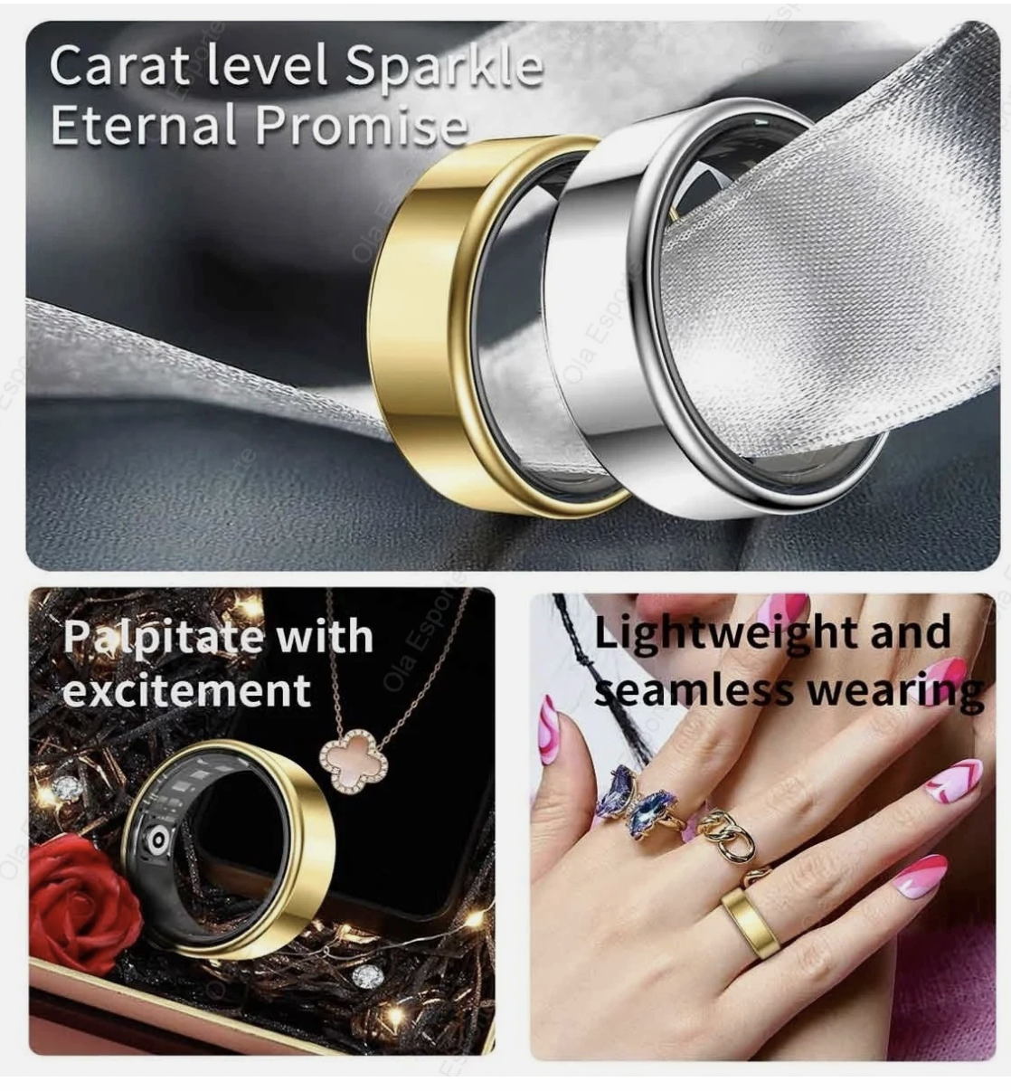 Silver Smart Ring Health Waterproof Finger Ring Monitor Heart Rate Fitness Tracker