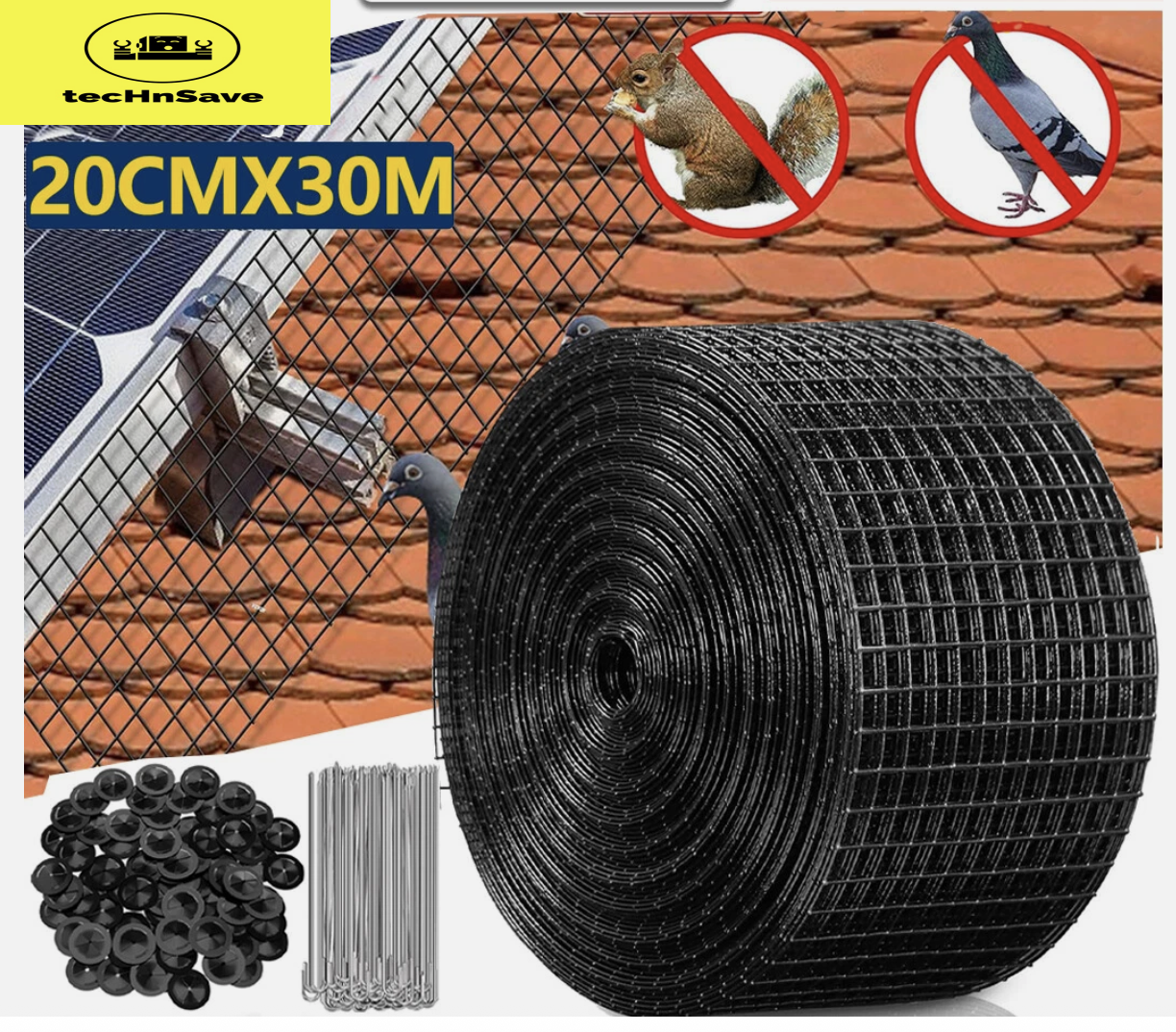 30m Solar Panel Bird Proofing KIT Stainless Steel Mesh & 100 Fasteners