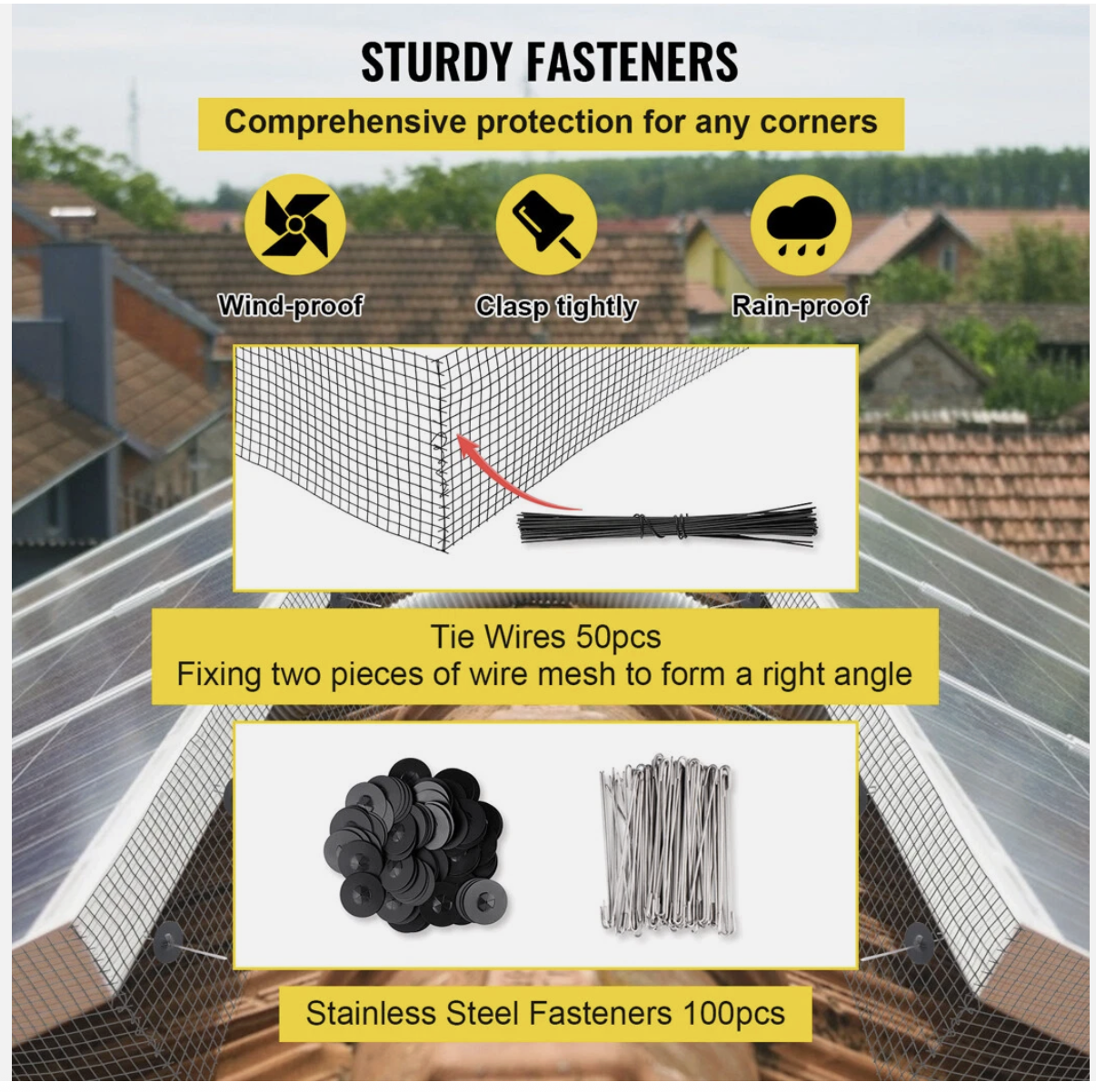 30m Solar Panel Bird Proofing KIT Stainless Steel Mesh & 100 Fasteners