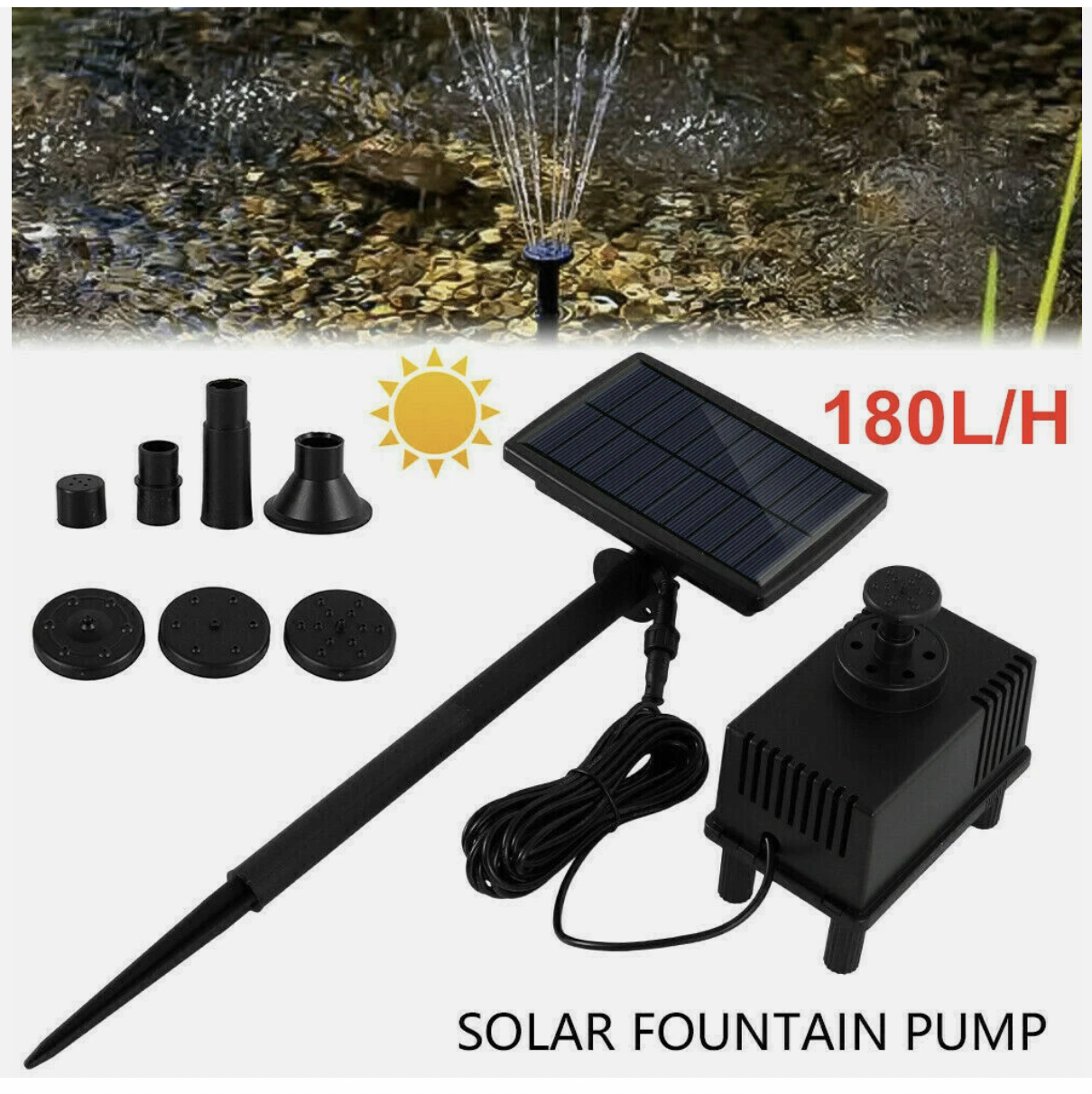Solar Powered Water Pond With Filter Pump Garden Submersible Fish Tank Fountains