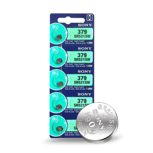 5x MURATA (SONY) SR521SW 379 1.55v Button Coin Cell Silver Oxide Battery