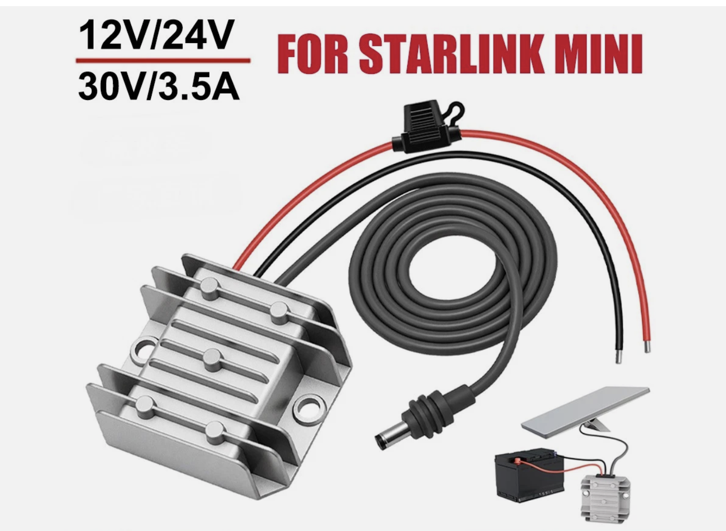 Step Up Power Adapter 12V/24V To 30V3.5A Converter W/ DC Cable For Starlink-Mini
