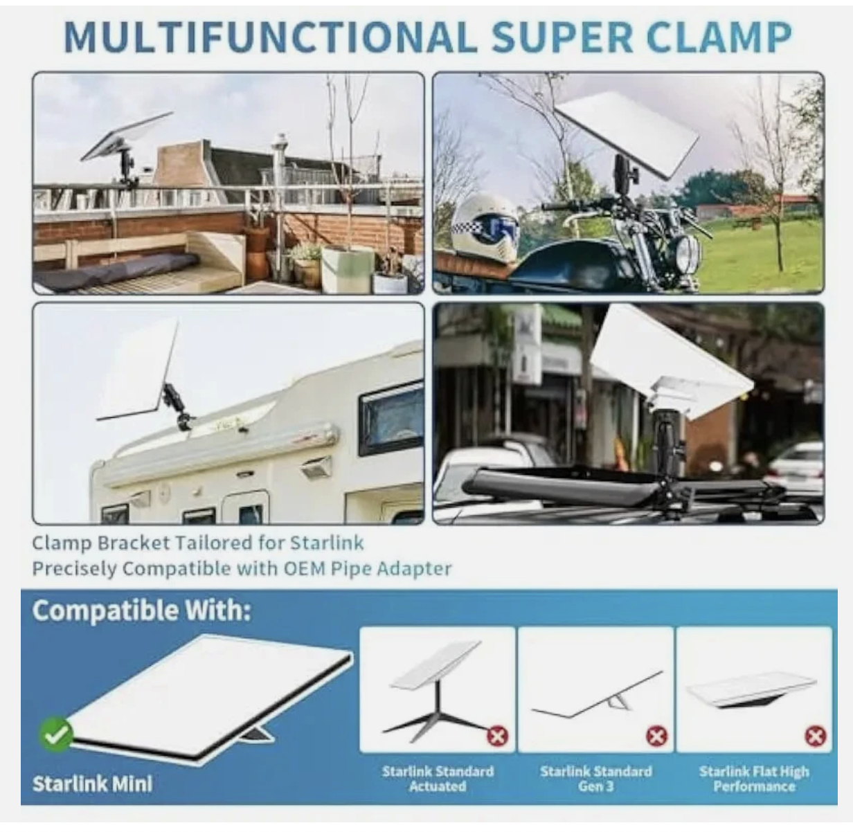 Portable Starlink Mini Mount, Adjustable Starlink Mini RV Pole Clamp Mount