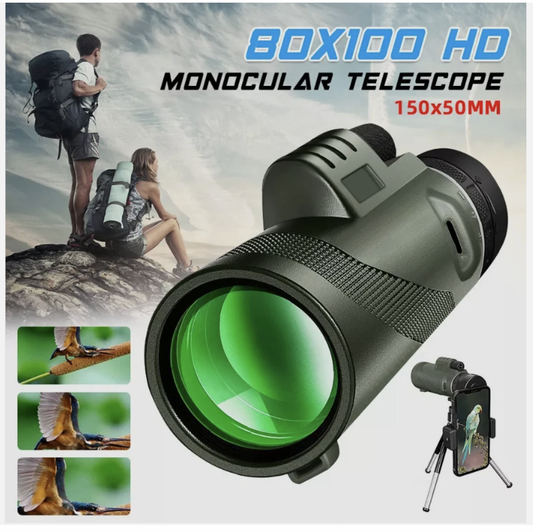 80x100 Zoom HD Optical Monocular Telescope Night Vision + Phone Clip +Tripod Set