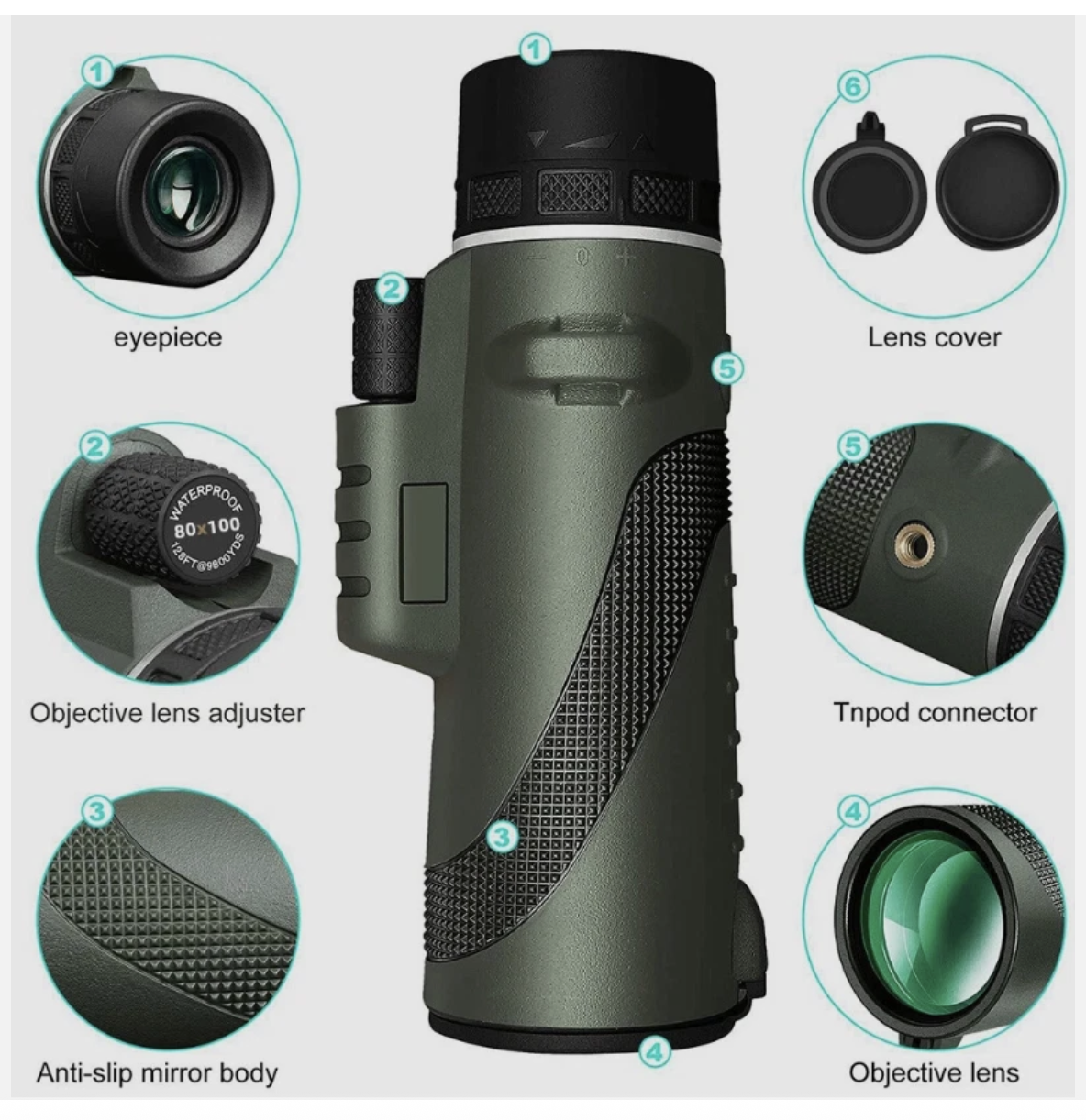 80x100 Zoom HD Optical Monocular Telescope Night Vision + Phone Clip +Tripod Set