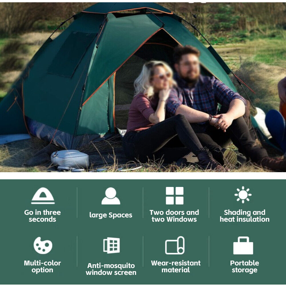 Instant Camping Tent 3-4Person Auto Pop up Family Hiking Dome Waterproof Shelter