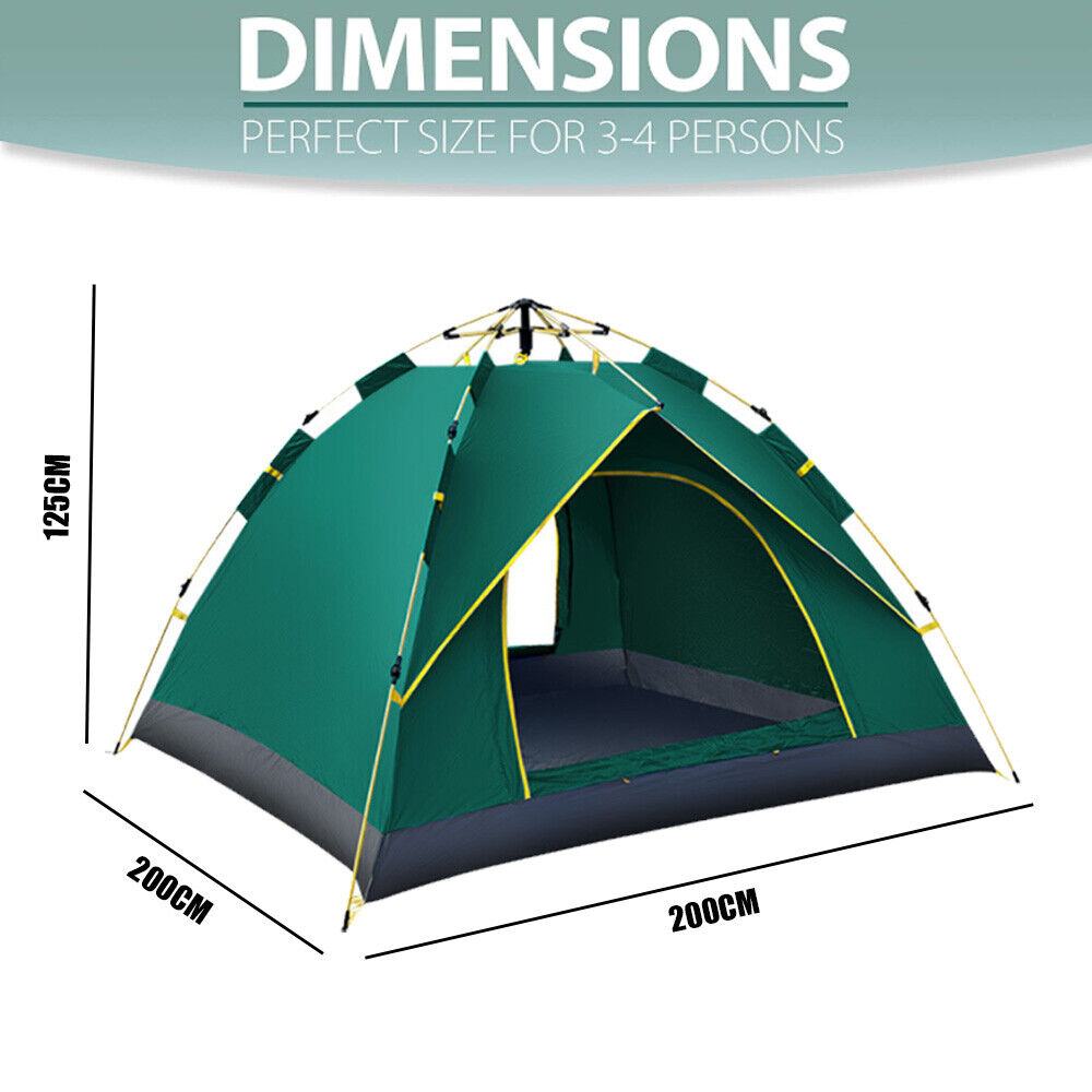 Instant Camping Tent 3-4Person Auto Pop up Family Hiking Dome Waterproof Shelter