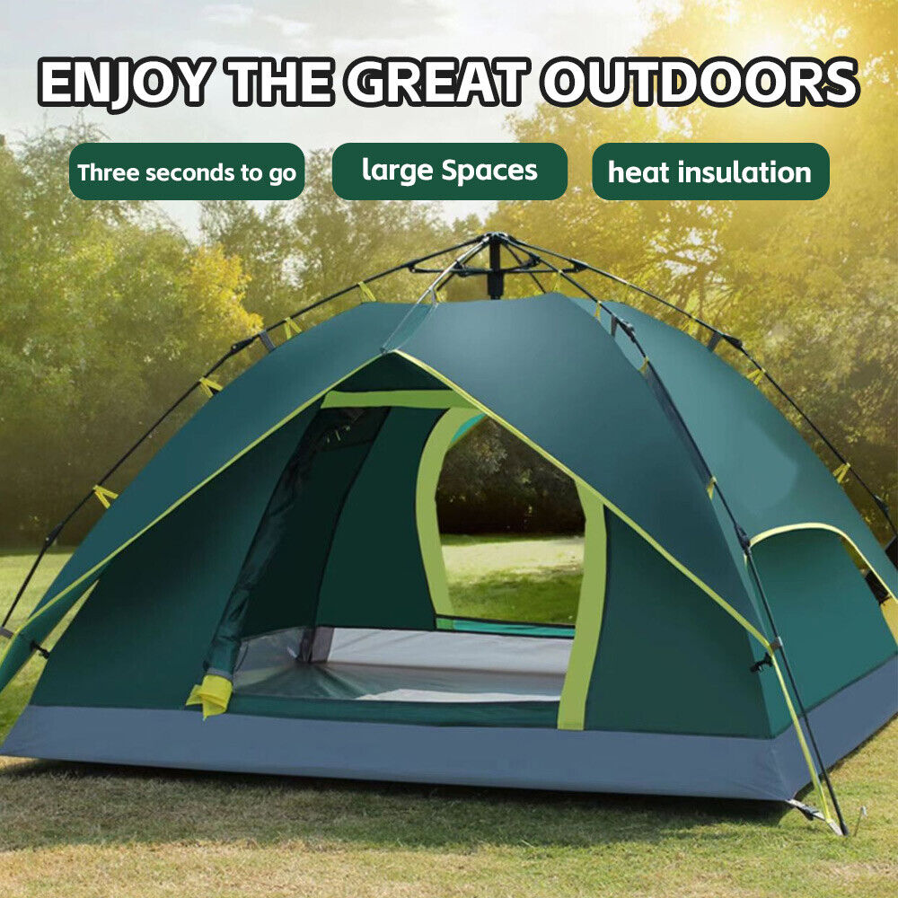 Instant Camping Tent 3-4Person Auto Pop up Family Hiking Dome Waterproof Shelter