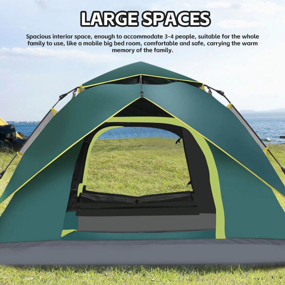 Instant Camping Tent 3-4Person Auto Pop up Family Hiking Dome Waterproof Shelter
