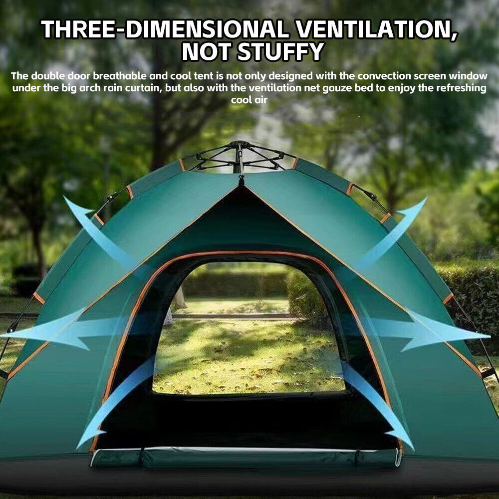 Instant Camping Tent 3-4Person Auto Pop up Family Hiking Dome Waterproof Shelter
