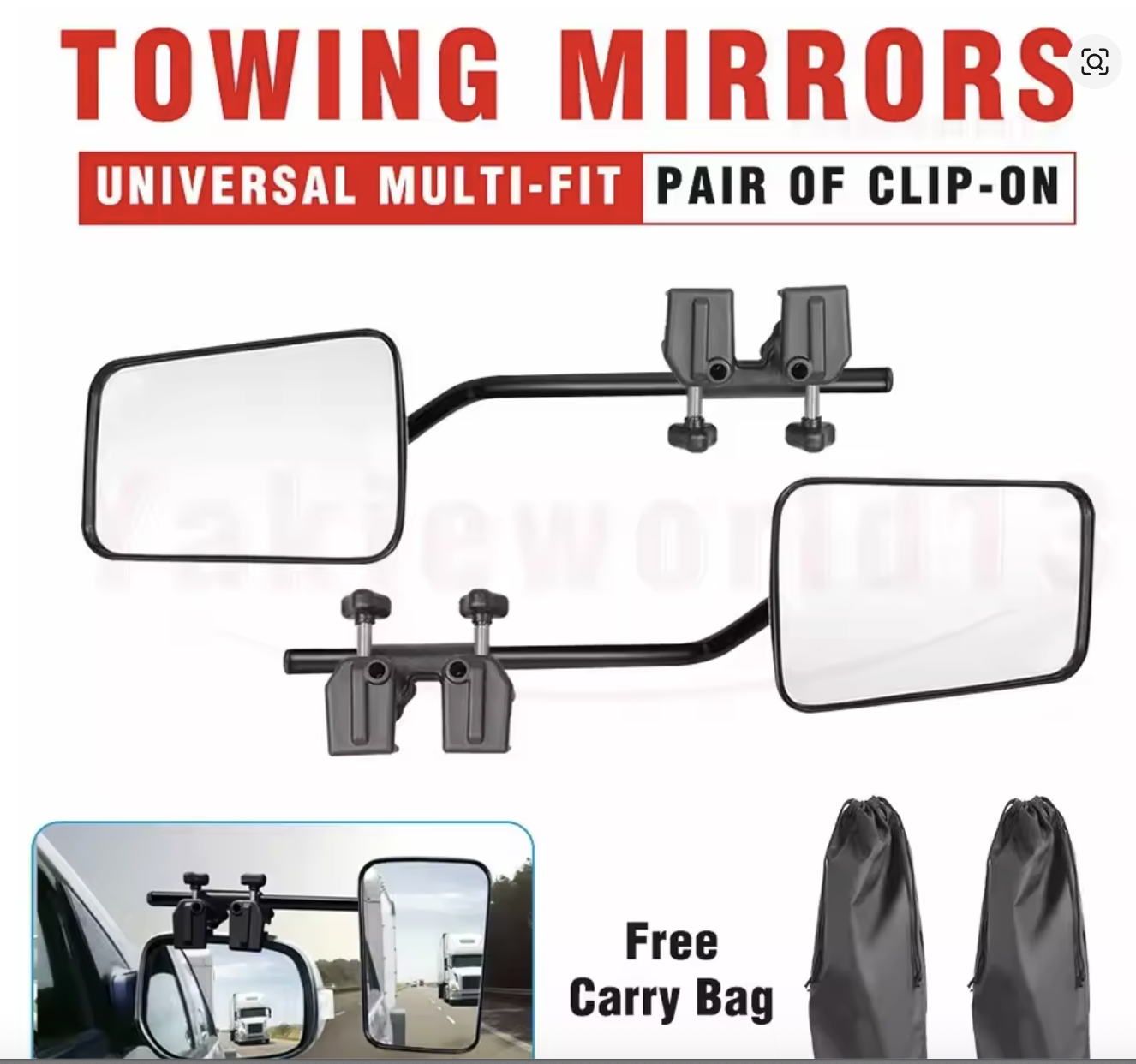 1 Pair Heavy Duty Towing Mirrors Universal Clamp On 4X4 Caravan Trailer