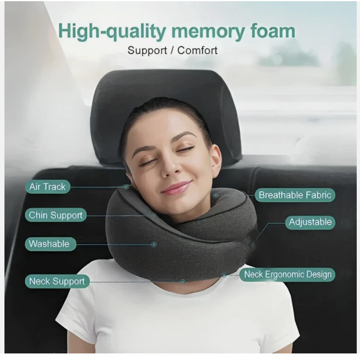 Memory Foam U Shaped Travel Pillow Neck Support Soft Head Rest Plane Car Cushion