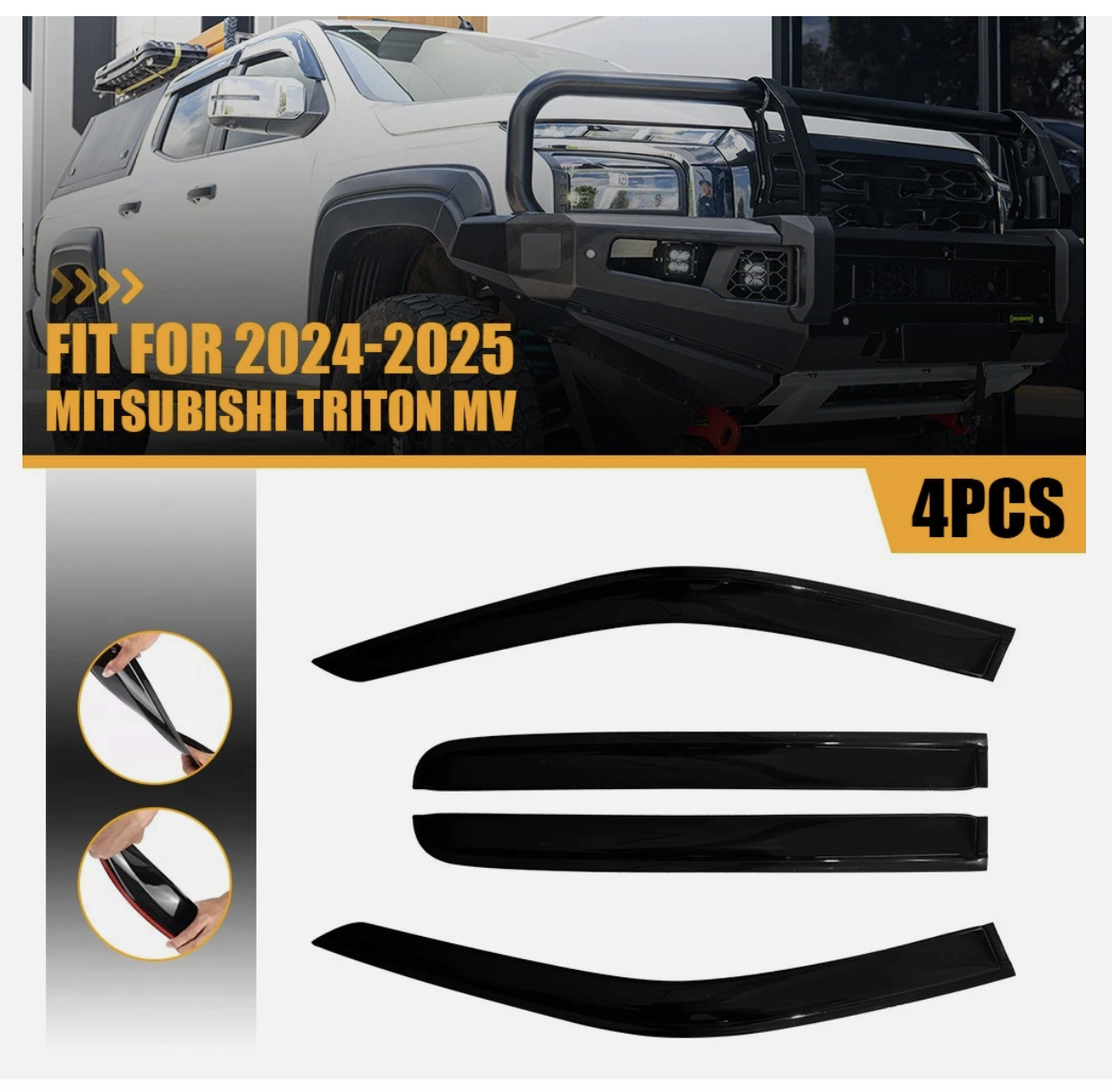 Black Door Visor Weather Rain Shield for Mitsubishi Triton MV 2024 - 25