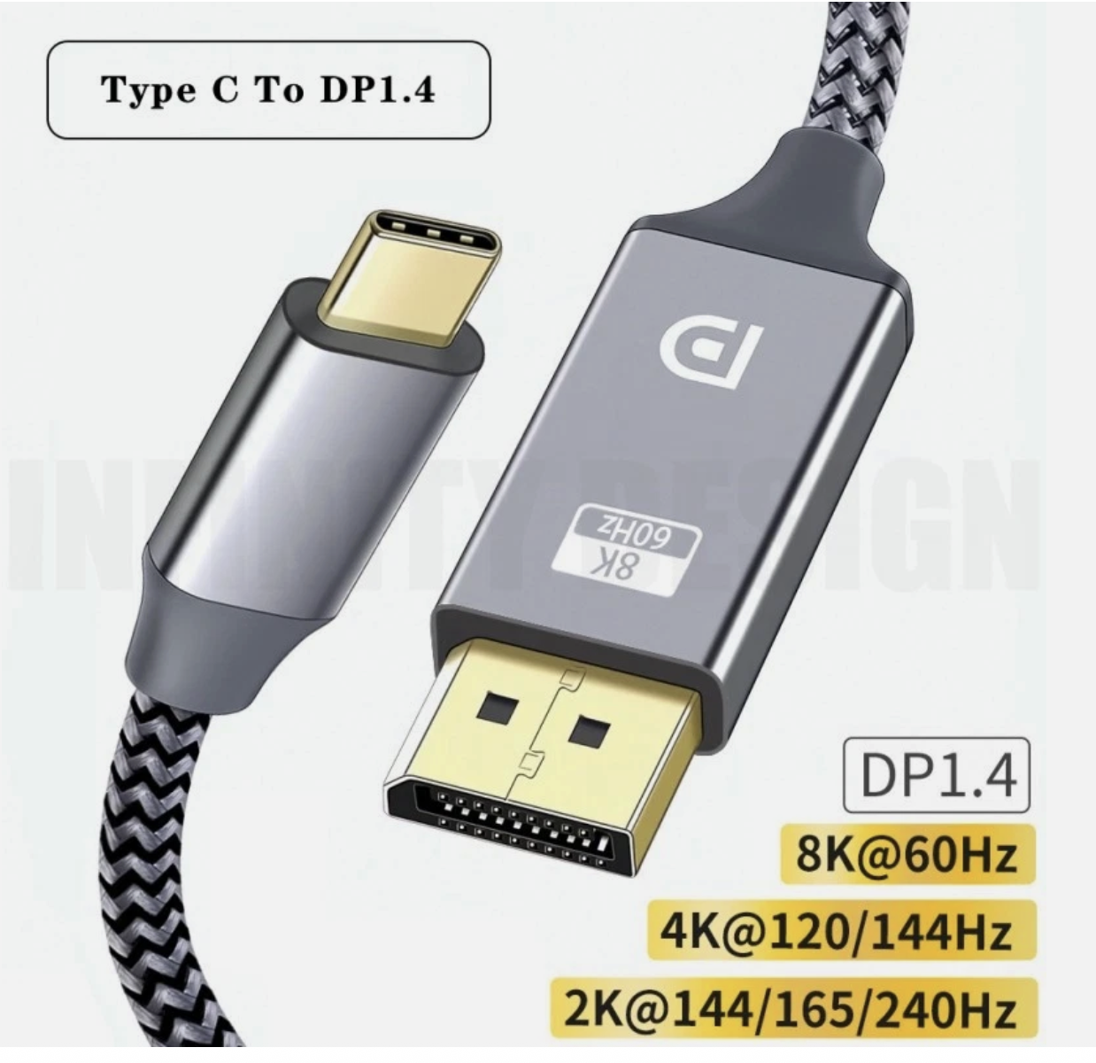 1.8M USB-C Type C to DisplayPort DP Cable 8K@60Hz 4K@120Hz DP1.4 Thunderbolt 3 4
