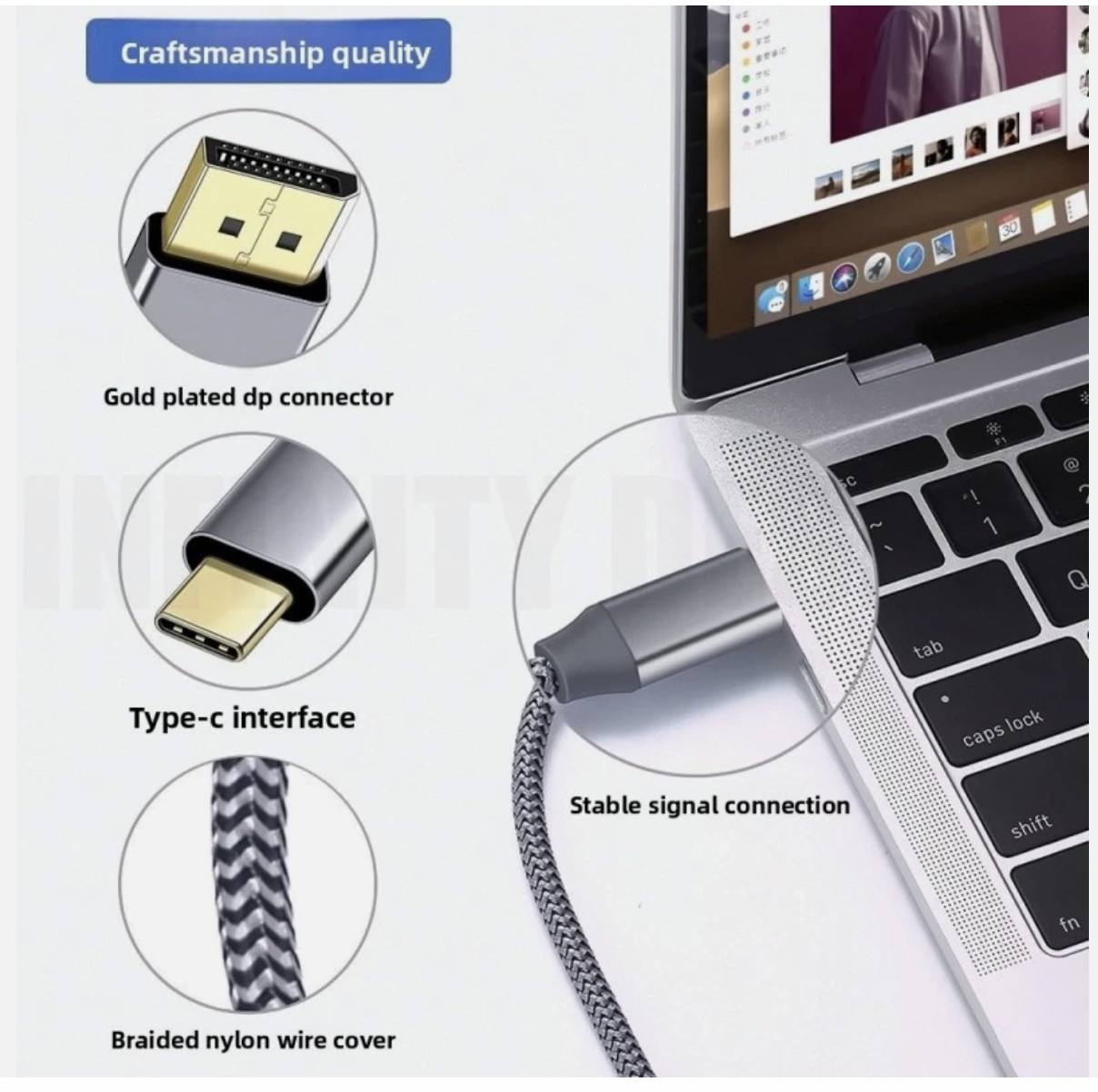 1.8M USB-C Type C to DisplayPort DP Cable 8K@60Hz 4K@120Hz DP1.4 Thunderbolt 3 4