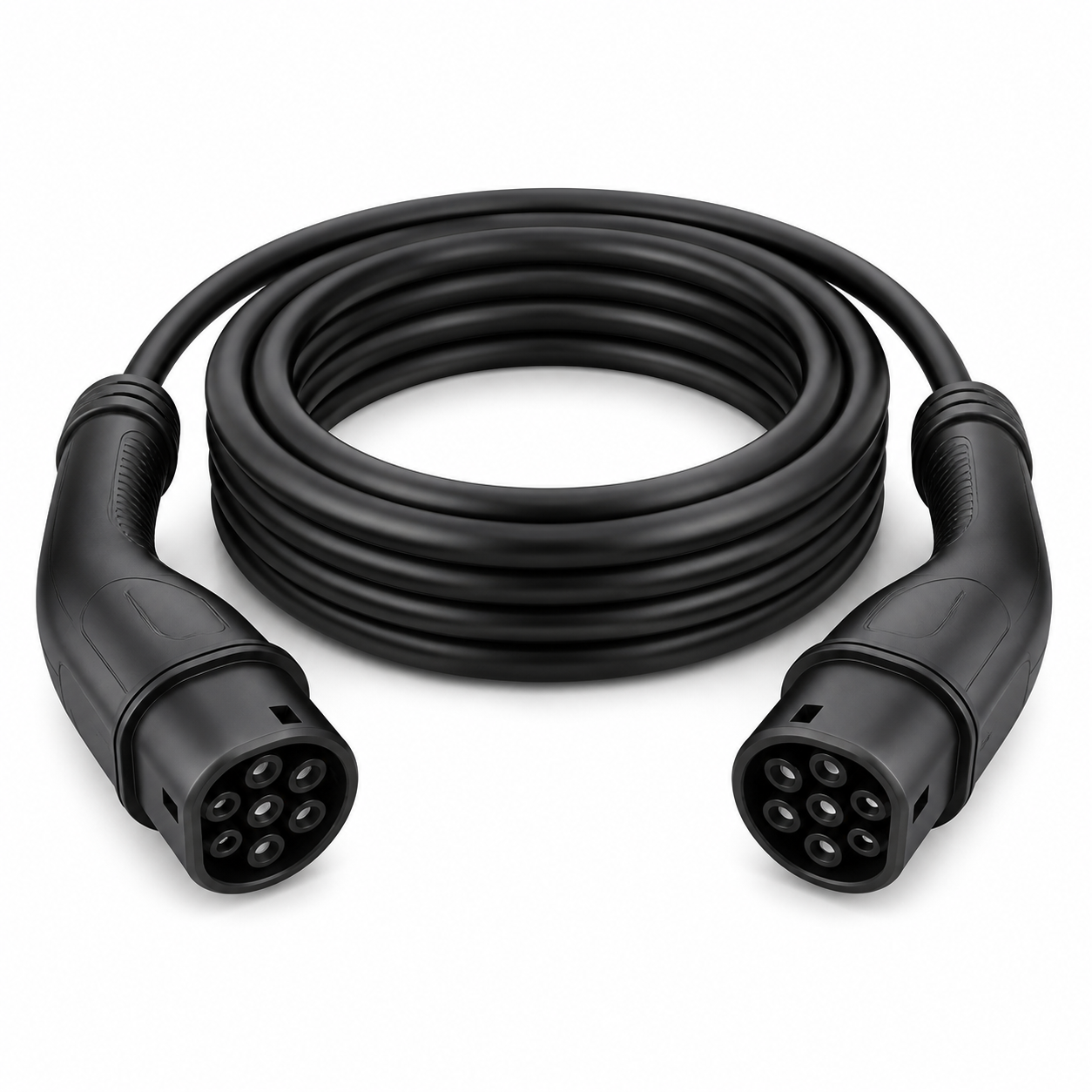 Black Type 2 to Type 2 EV charging cable with two Type 2 connectors