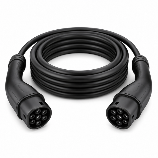 Black Type 2 to Type 2 EV charging cable with two Type 2 connectors