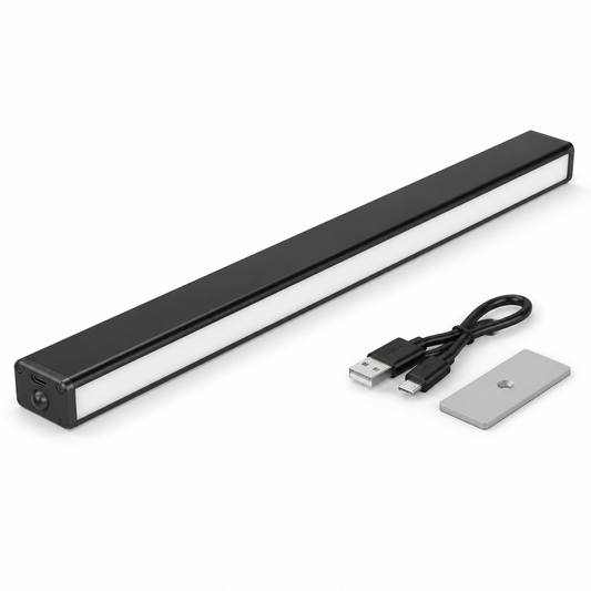 Rechargeable motion sensor under cabinet LED light with USB charging cable and magnetic mounting plate