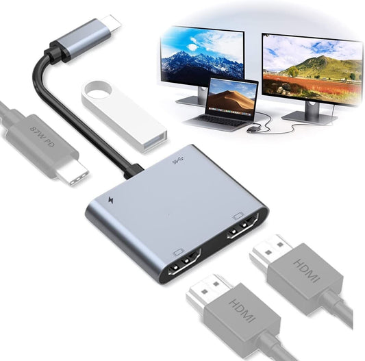 USB C Hub Triple Display Docking Station Dual HDMI Adapter 4in1 Type C to 2 HDMI
