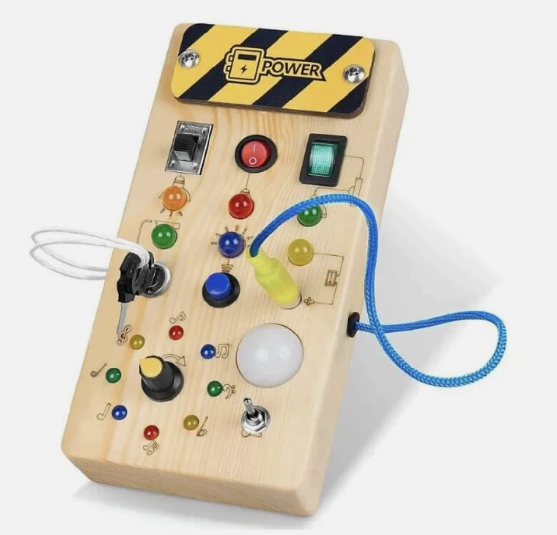 Montessori Busy Board w/ LED Light Switch Wooden Board Sensory Toys for Toddlers