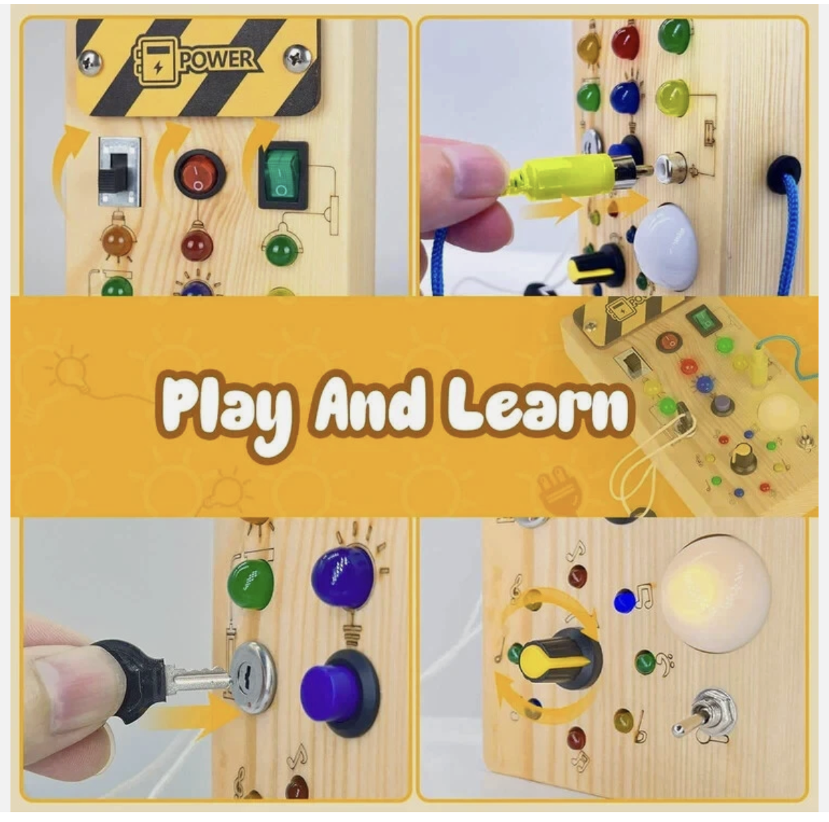 Montessori Busy Board w/ LED Light Switch Wooden Board Sensory Toys for Toddlers