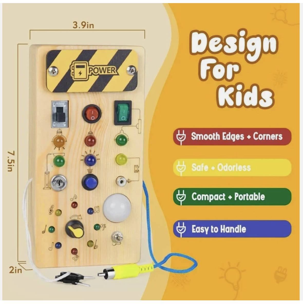 Montessori Busy Board w/ LED Light Switch Wooden Board Sensory Toys for Toddlers